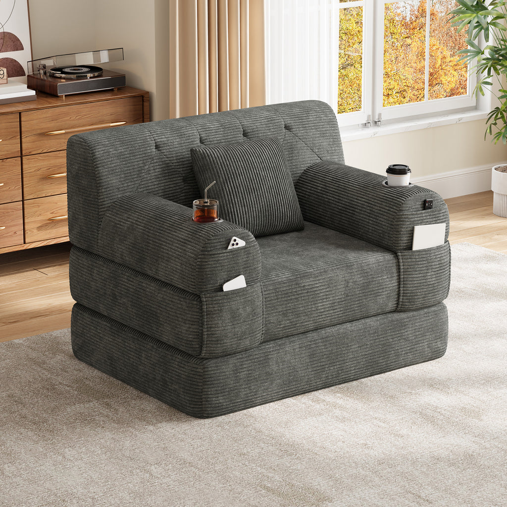 Dark Grey Corduroy Sleeper Chair — detail 4