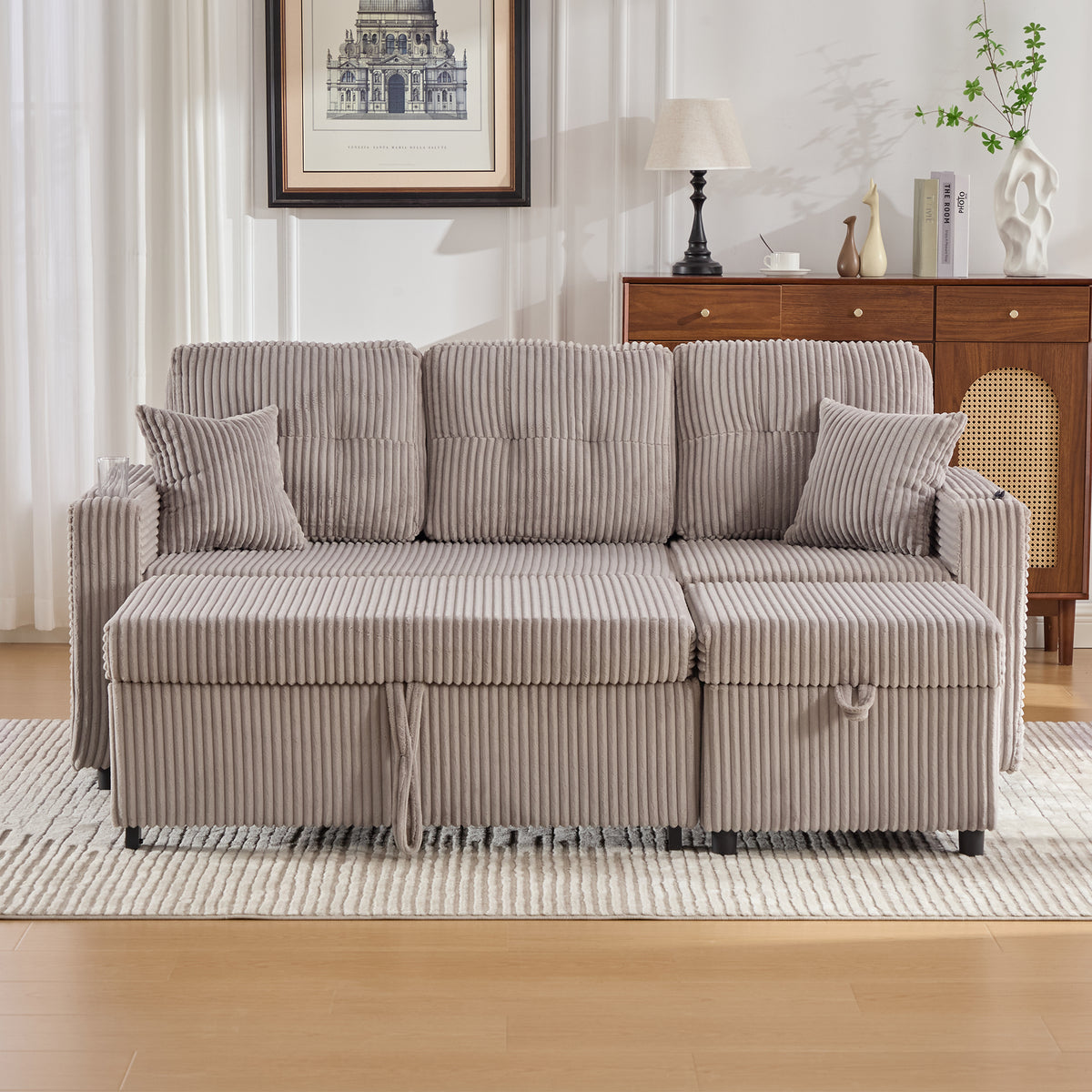 Light Grey Corduroy Sofa Bed — detail 12