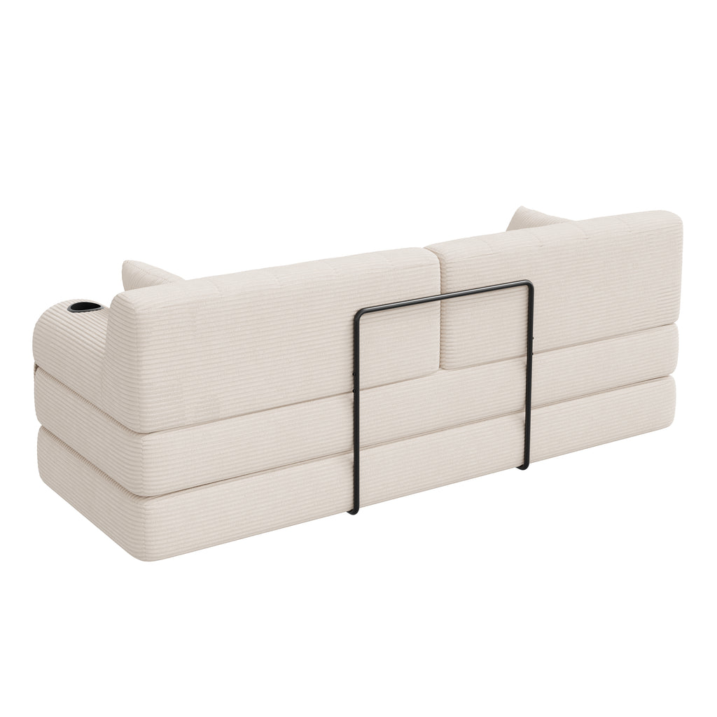 Beige Corduroy 3-Seater Sofa Bed — detail 13