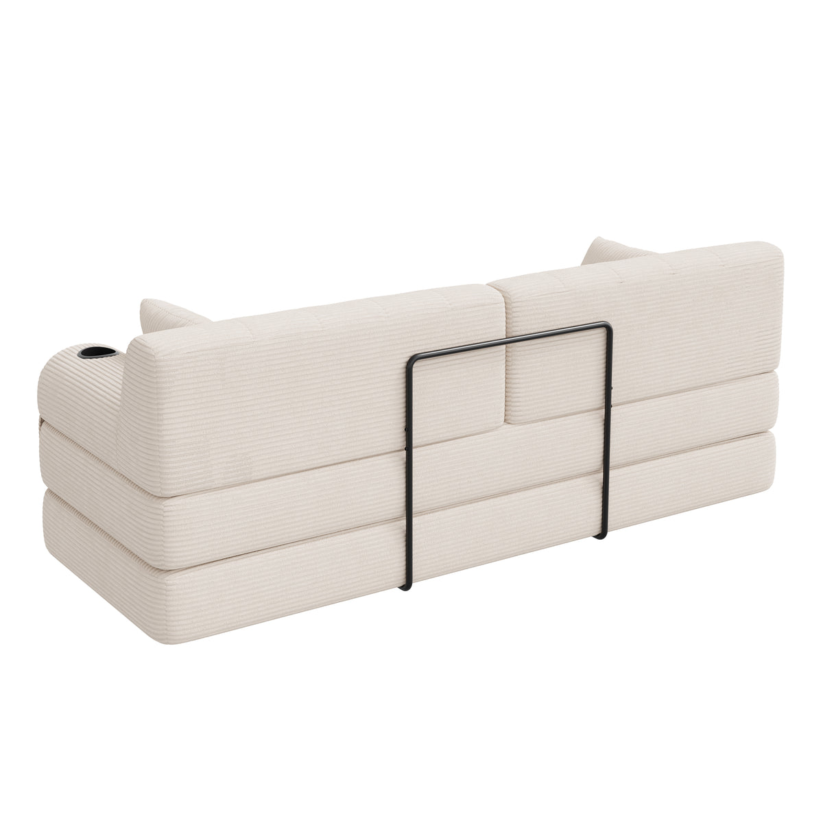 Beige Corduroy 3-Seater Sofa Bed — detail 13