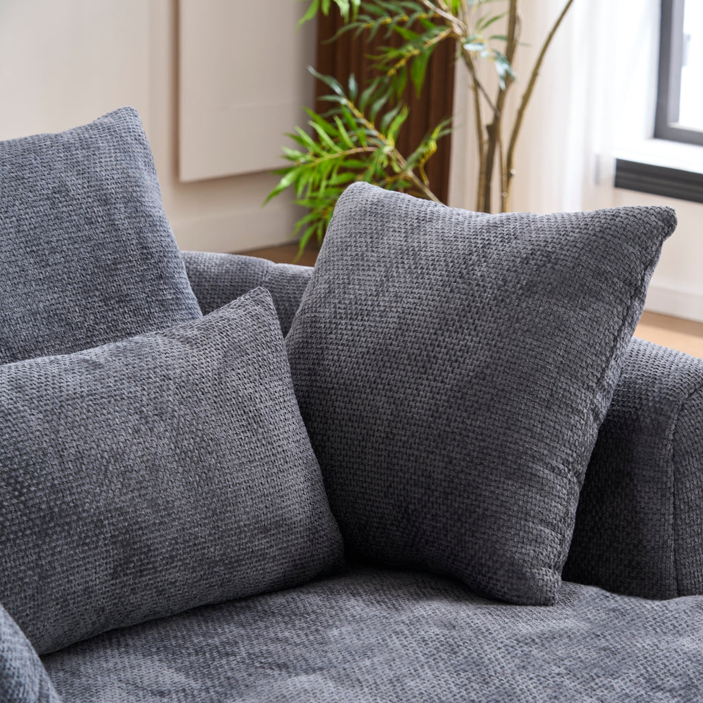 Grey Oversized Chenille Chaise Lounge with Pillows — detail 3