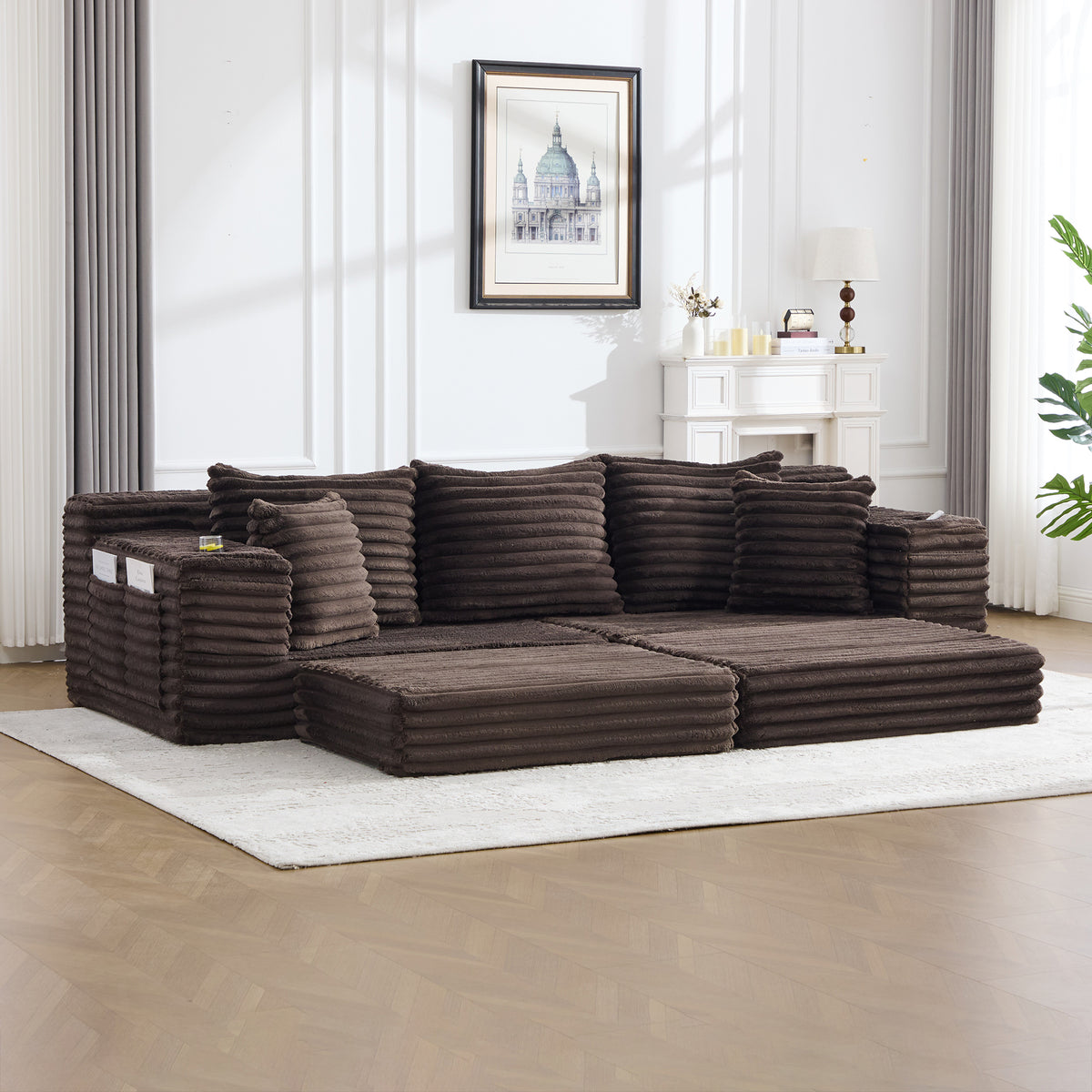 Coffee Corduroy Sofa Bed — detail 10