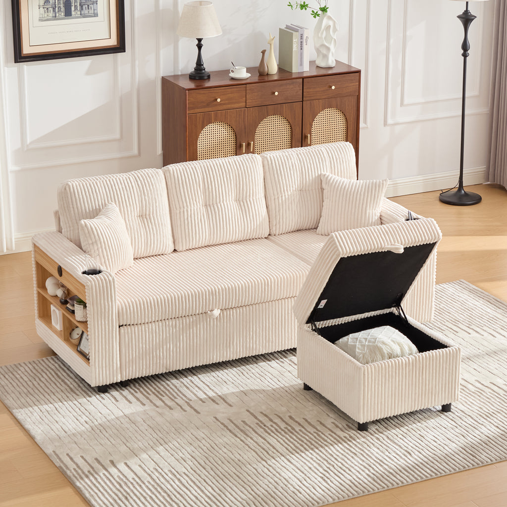 Beige Corduroy Sofa Bed — detail 13