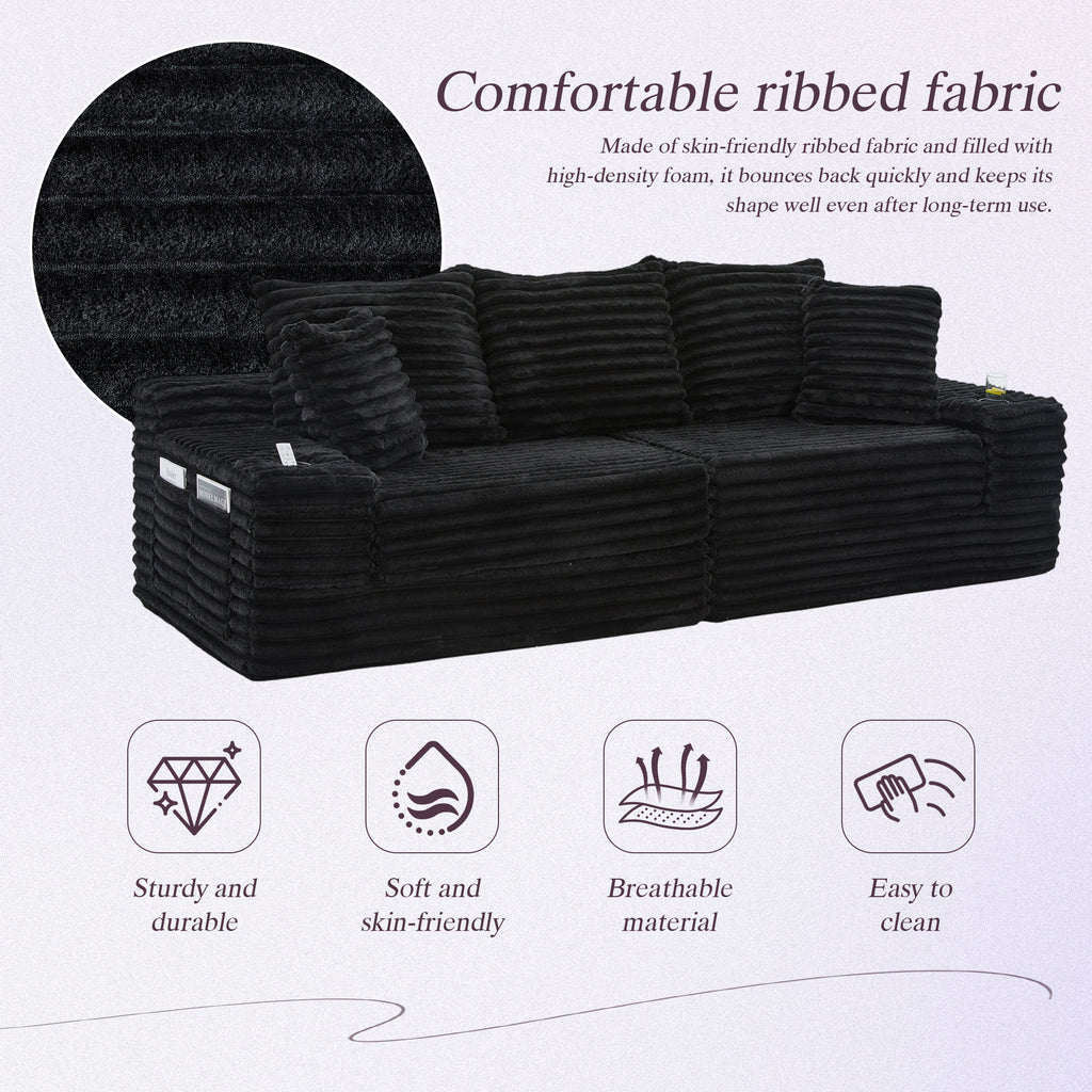Black Corduroy Sofa Bed — detail 5
