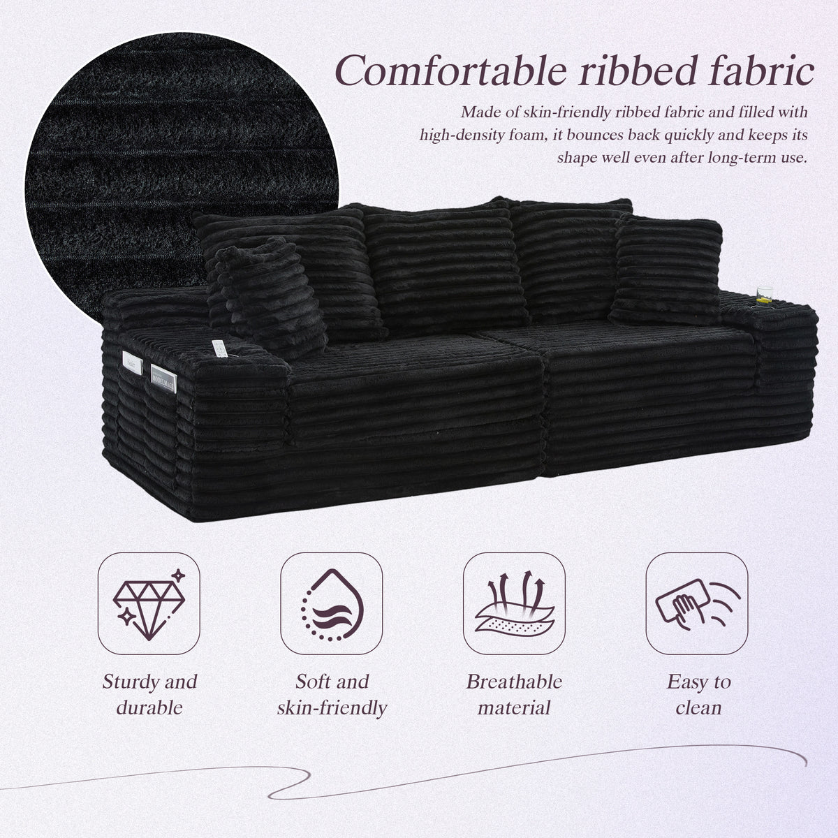 Black Corduroy Sofa Bed — detail 5