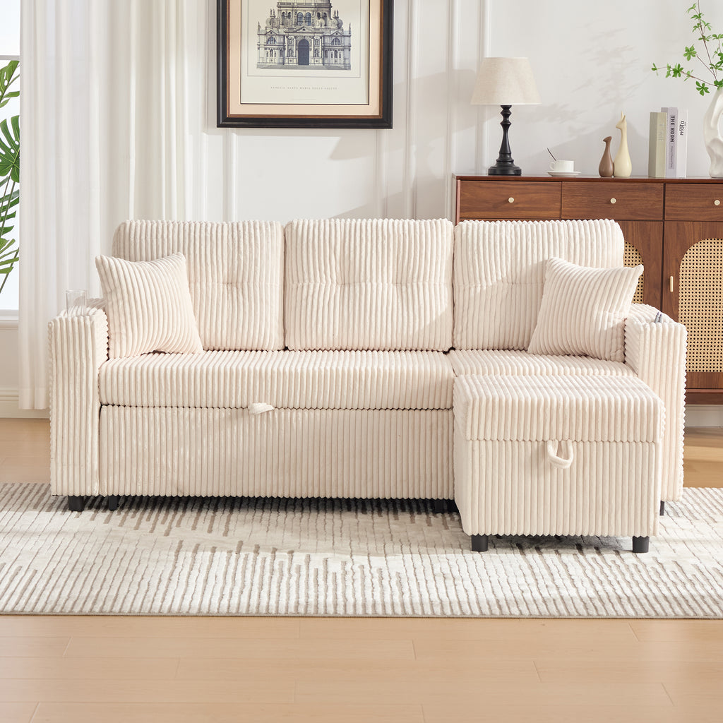Beige Corduroy Sofa Bed — detail 11