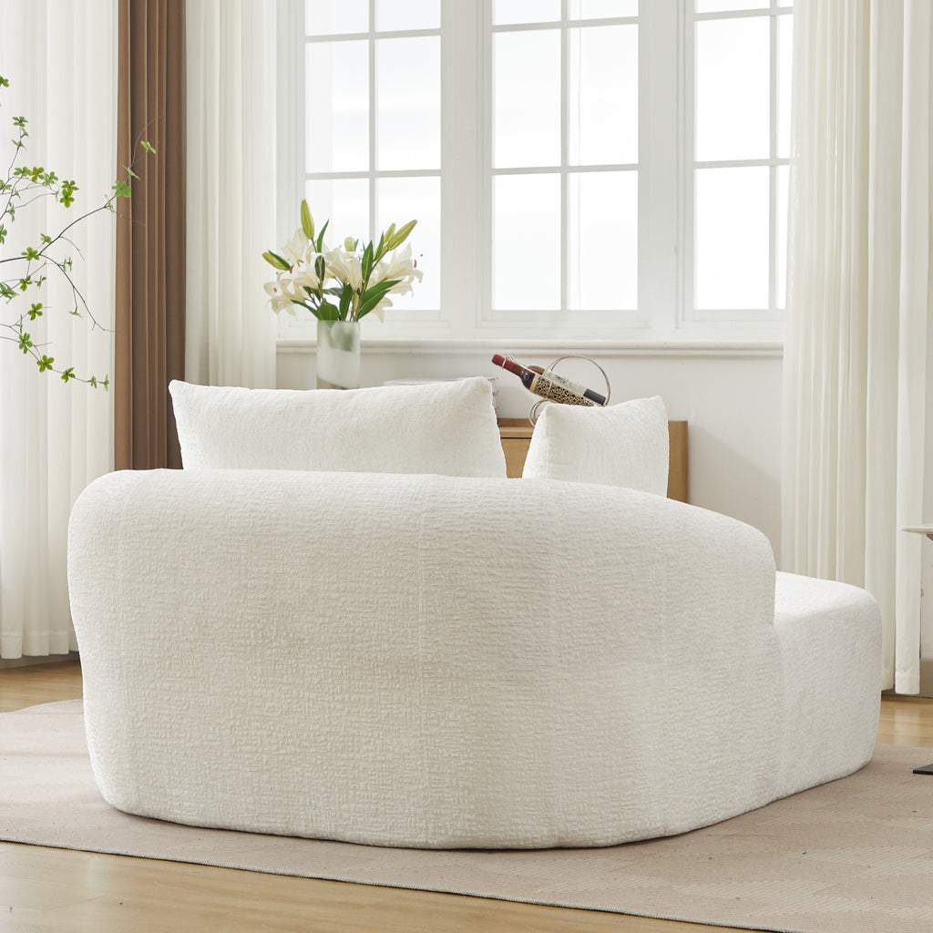 White Oversized Chenille Chaise Lounge with Pillows — detail 6