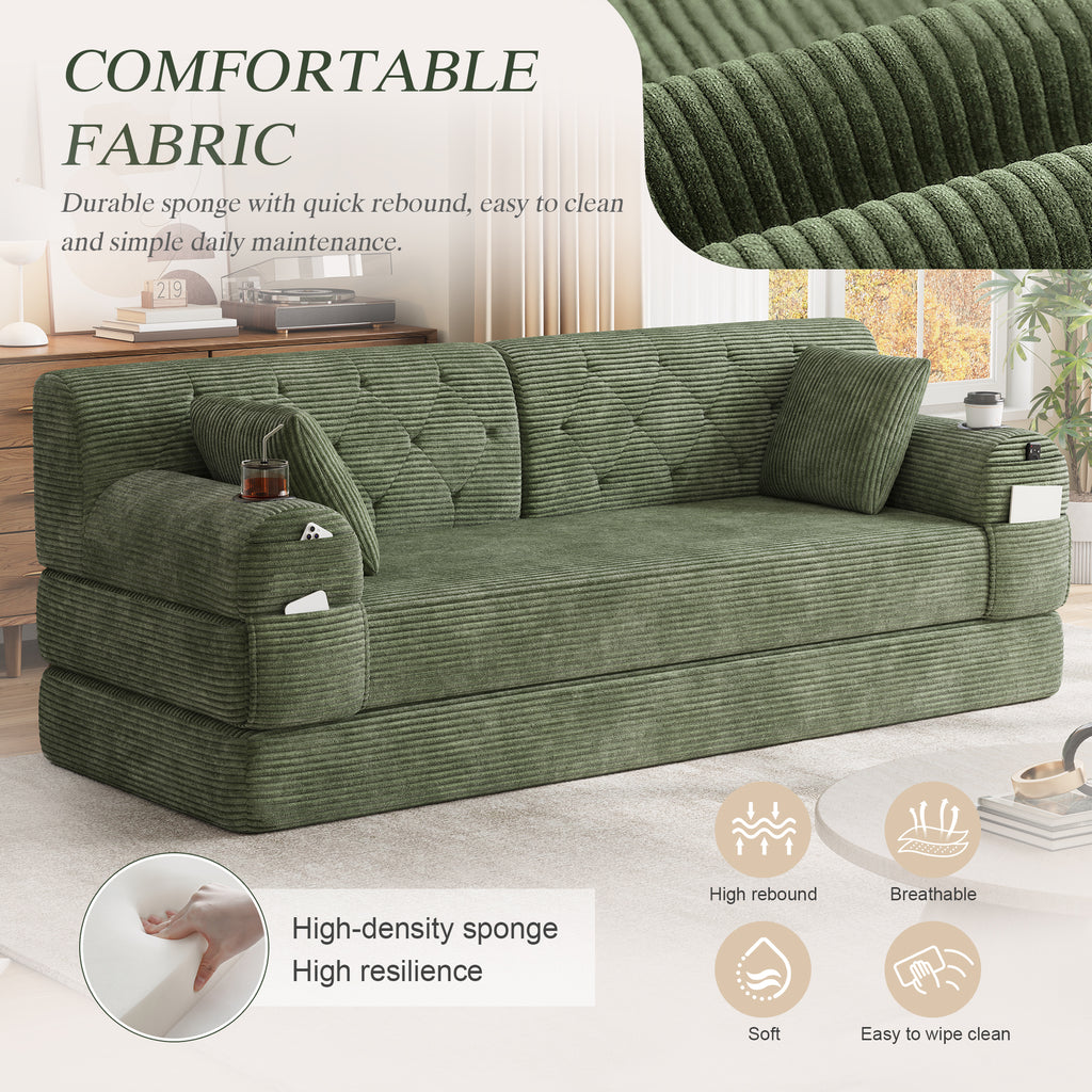 Green Corduroy 3-Seater Sofa Bed — detail 5