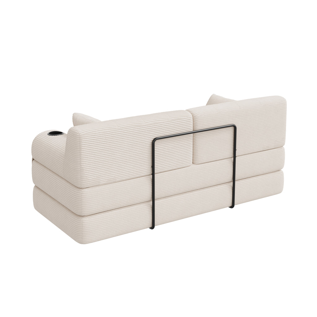 Beige Corduroy 2-Seater Sofa Bed — detail 12