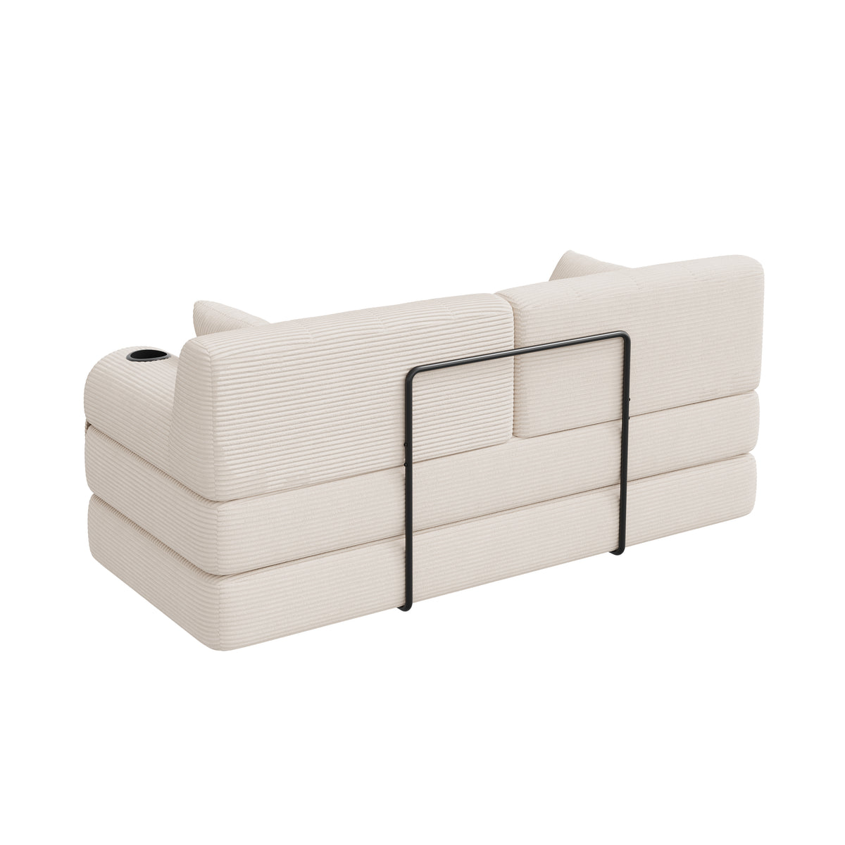 Beige Corduroy 2-Seater Sofa Bed — detail 12