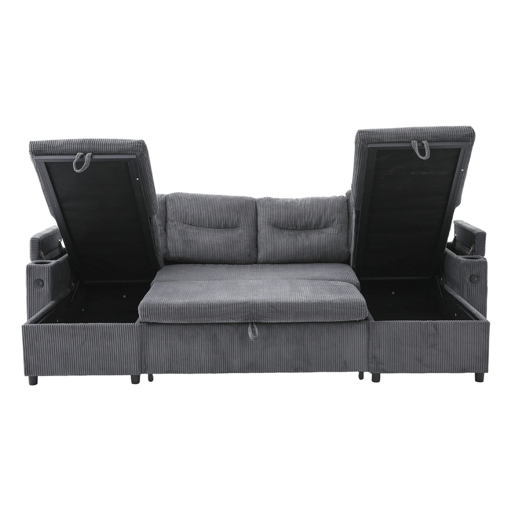 Charcoal grey Oversized Chenille Chaise Lounge with Pillows — detail 25