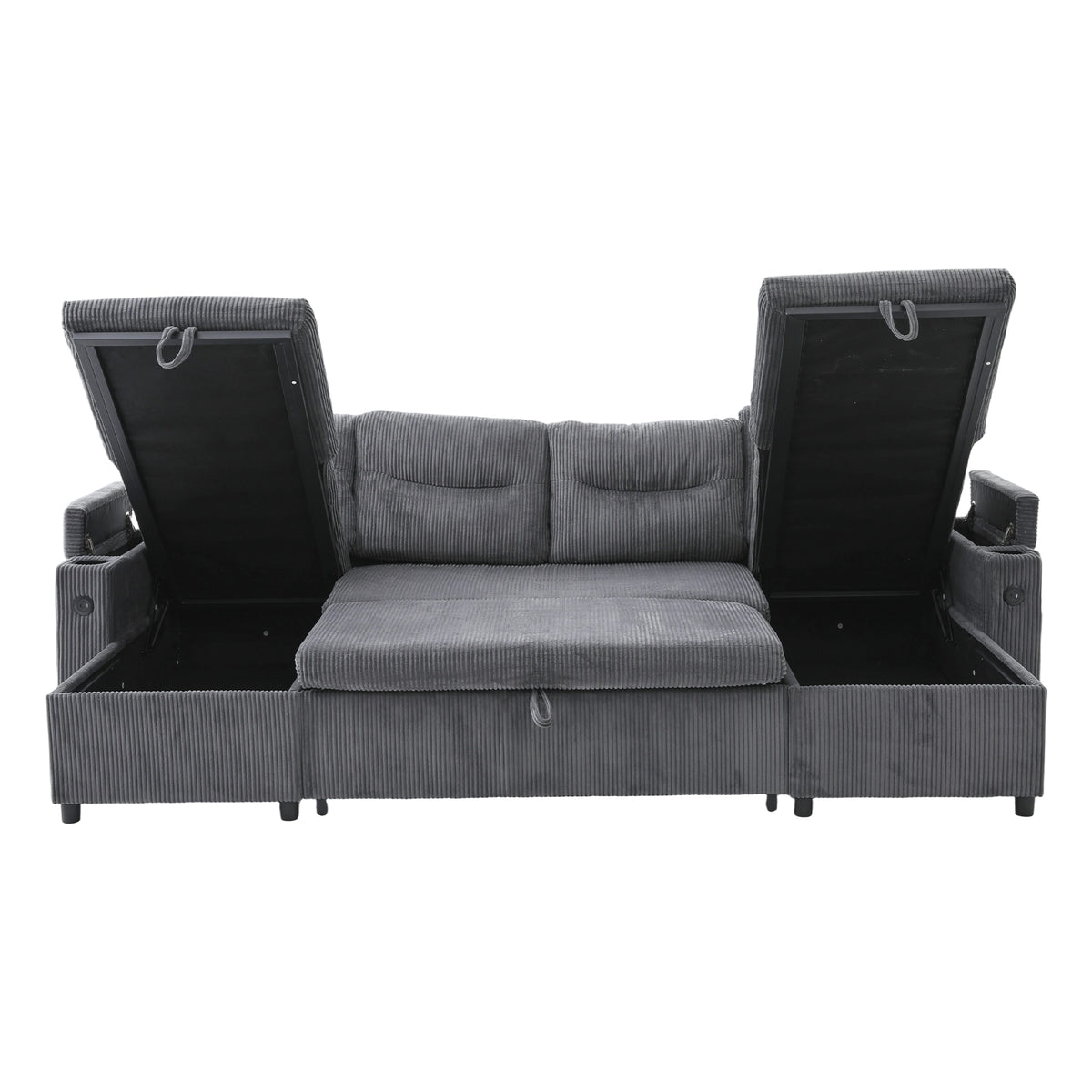 Charcoal grey Oversized Chenille Chaise Lounge with Pillows — detail 25