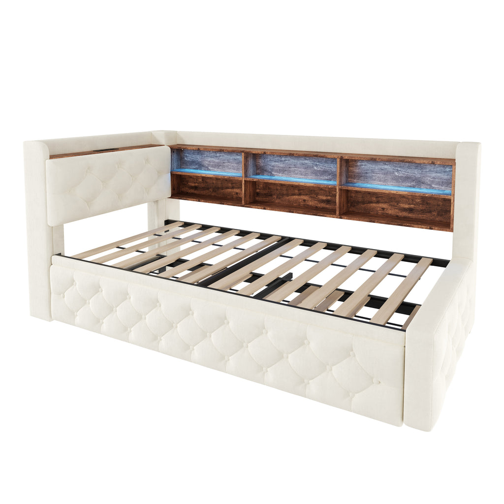 Beige Velvet Storage Bed Frame – 90 × 190 cm — detail 20