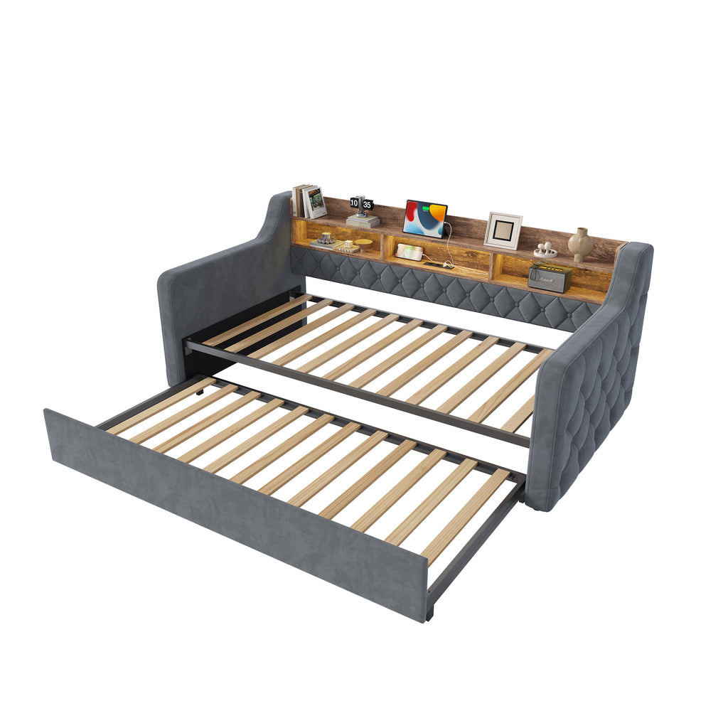 Dark Grey Velvet Sofa Bed — detail 12