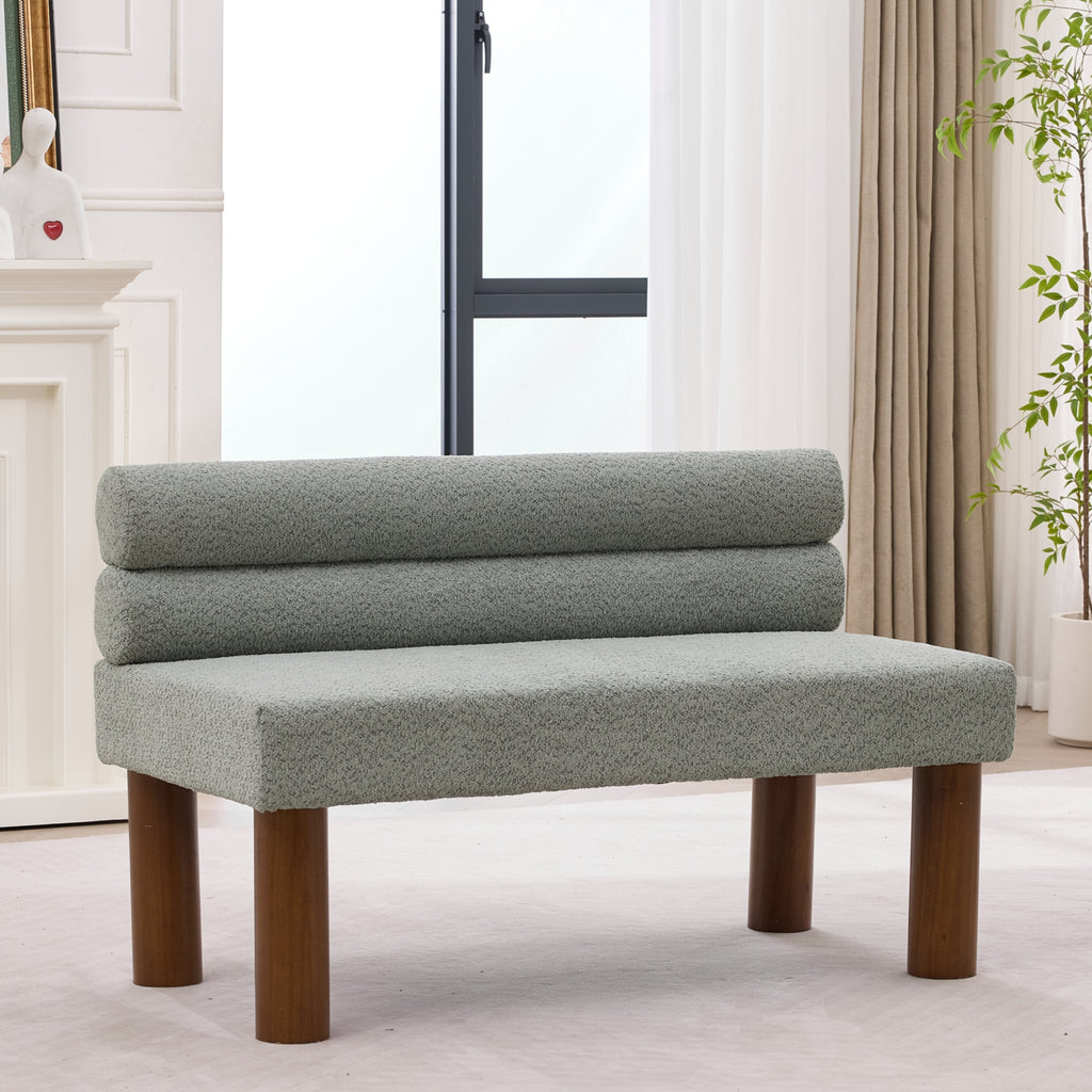 Green Bouclé Upholstered Bench with Backrest — detail 14