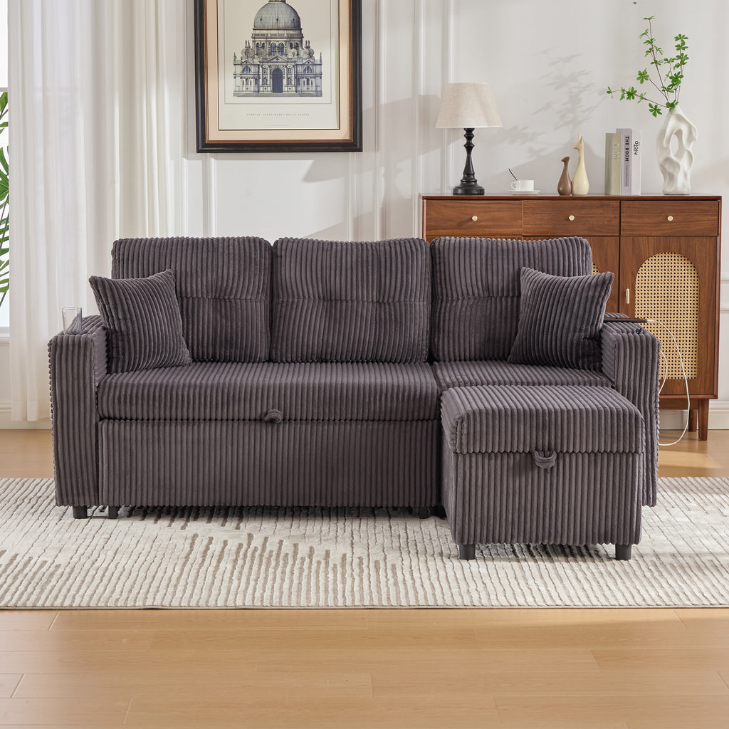 Dark Grey Corduroy Sofa Bed — detail 11