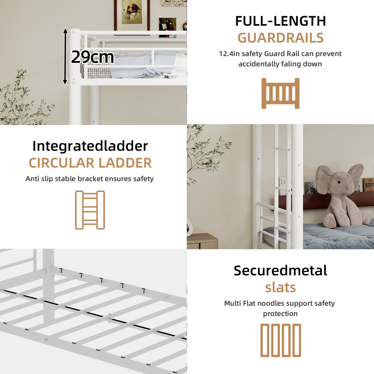 White Metal Bunk Bed with Pull-Out Trundle – 90 × 190 cm — detail 25