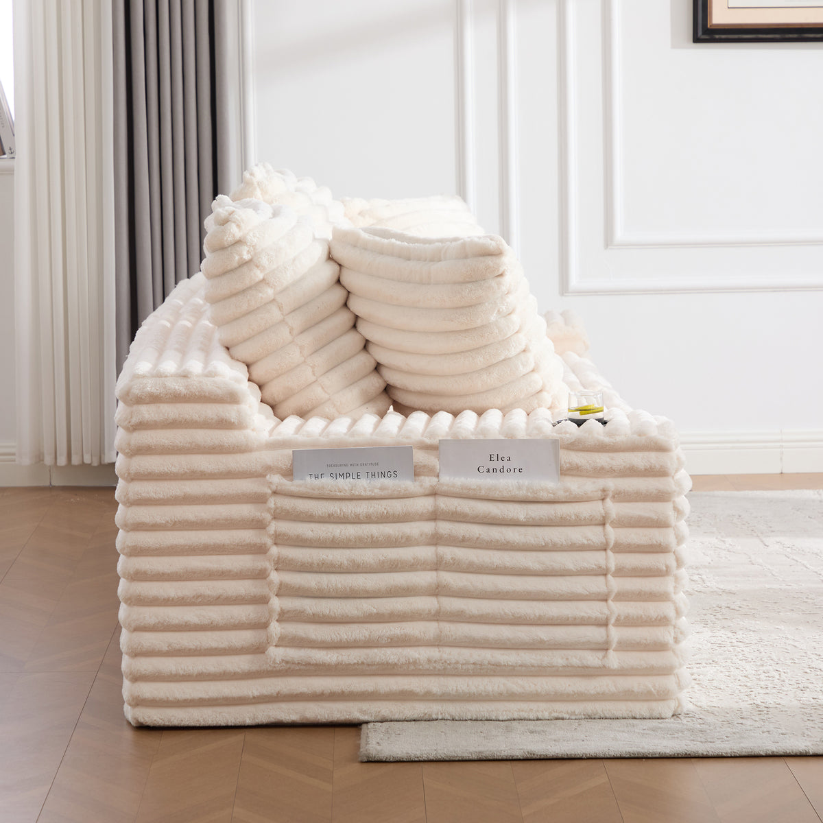 Beige Corduroy Sofa Bed — detail 13