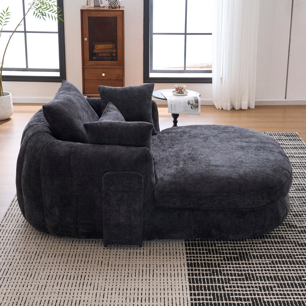 Black Oversized Chenille Chaise Lounge with Pillows — detail 10