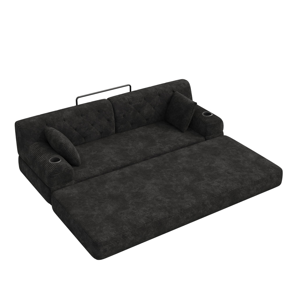 Black Corduroy 3-Seater Sofa Bed — detail 13
