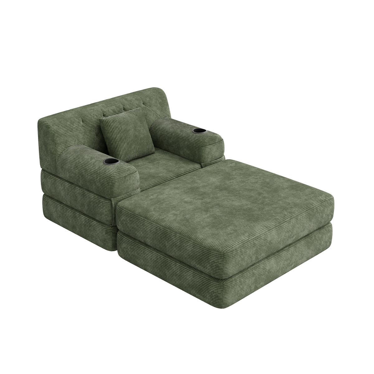 Green Corduroy Sleeper Chair with Ottoman — detail 10