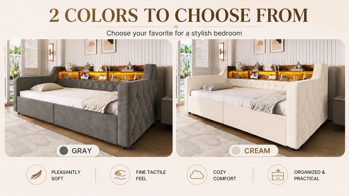 Beige Velvet Storage Bed Frame – 90 × 190 cm — detail 9