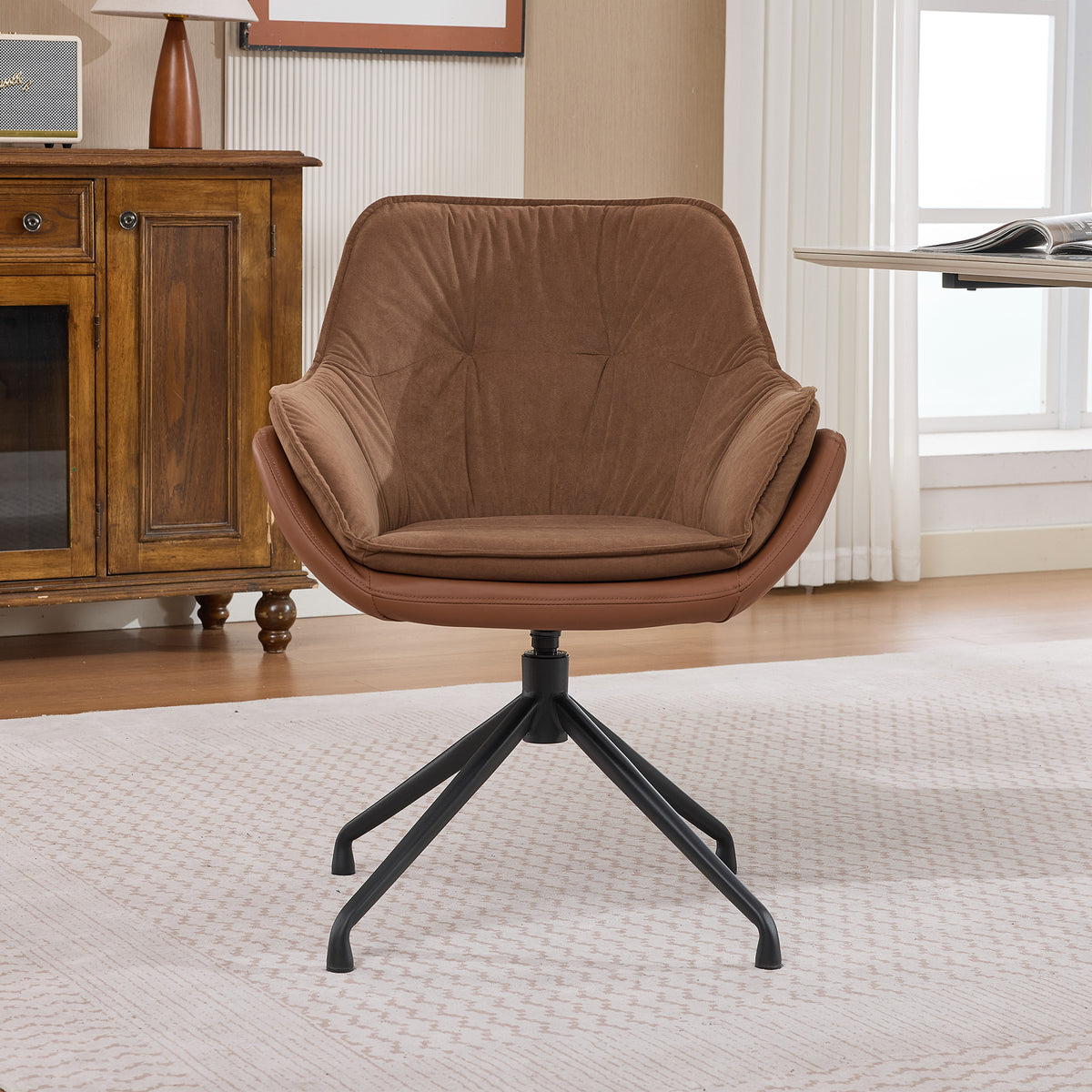Brown Faux Leather Swivel Accent Chair with Auto-Return — product view