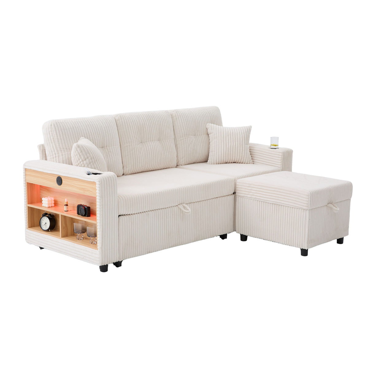 Beige Corduroy Sofa Bed — detail 24