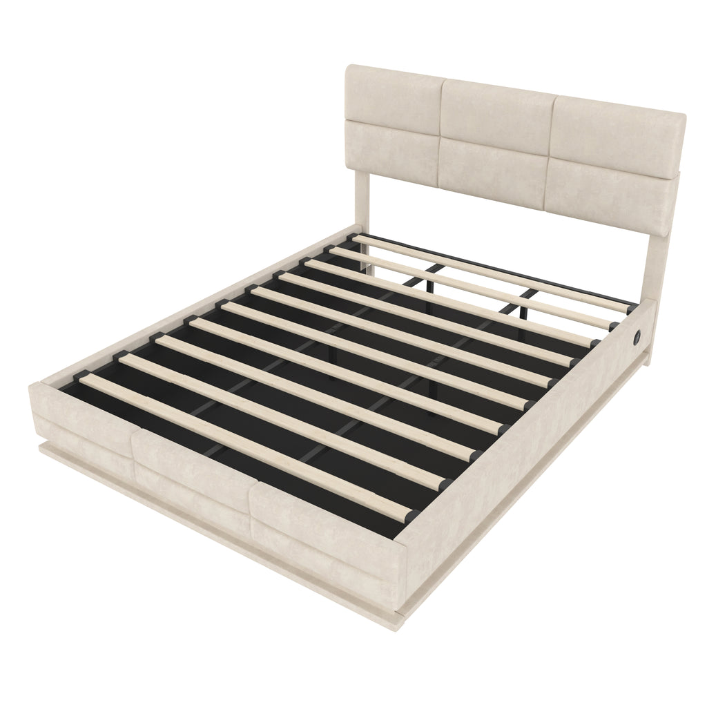 Beige Velvet Storage Bed Frame – 135 × 190 cm — detail 21