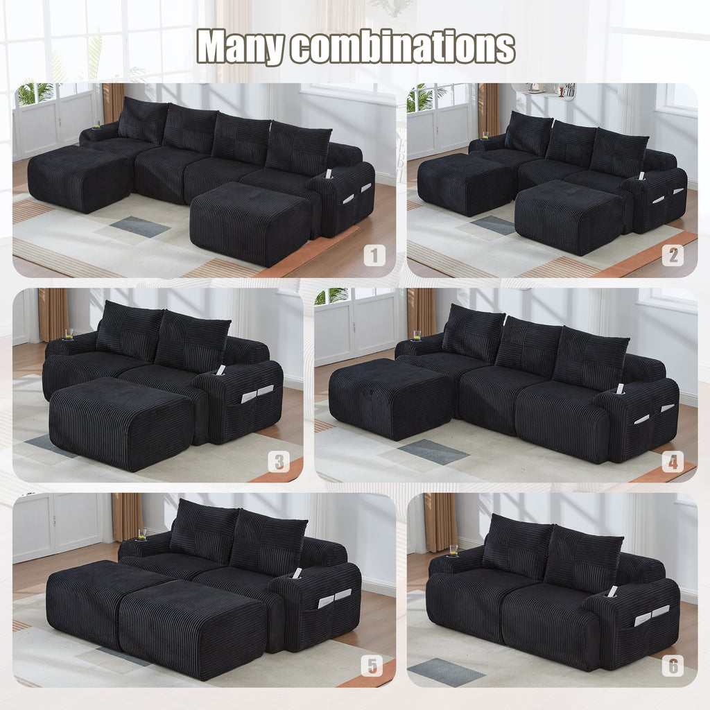 Black Corduroy 2-Seater Modular Sofa — detail 6