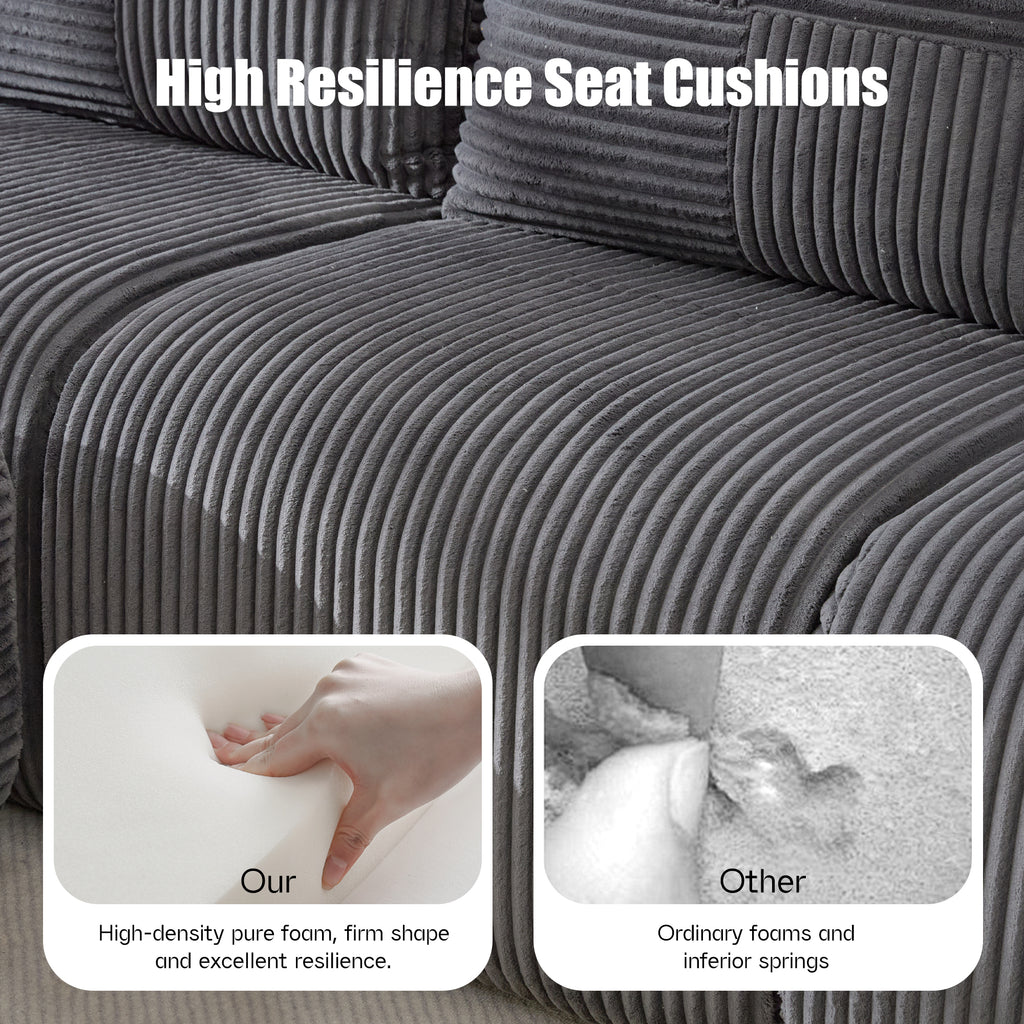 Dark Grey Corduroy 2-Seater Modular Sofa with Ottoman — detail 5