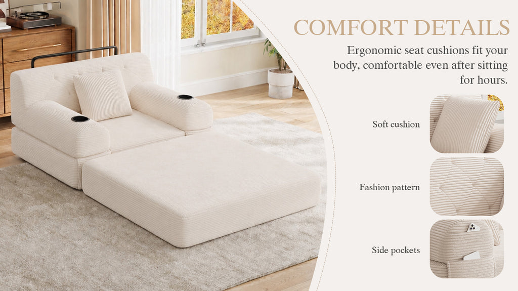 Beige Corduroy Sleeper Chair — detail 12