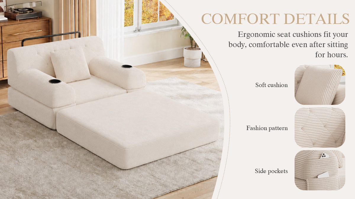 Beige Corduroy Sleeper Chair — detail 12