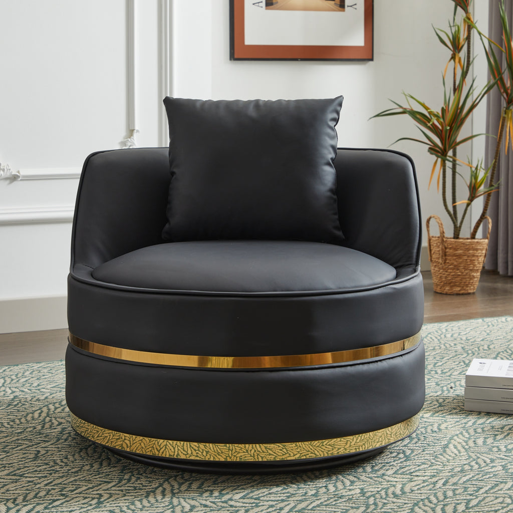 Black Faux Leather 360° Swivel Barrel Chair — detail 5
