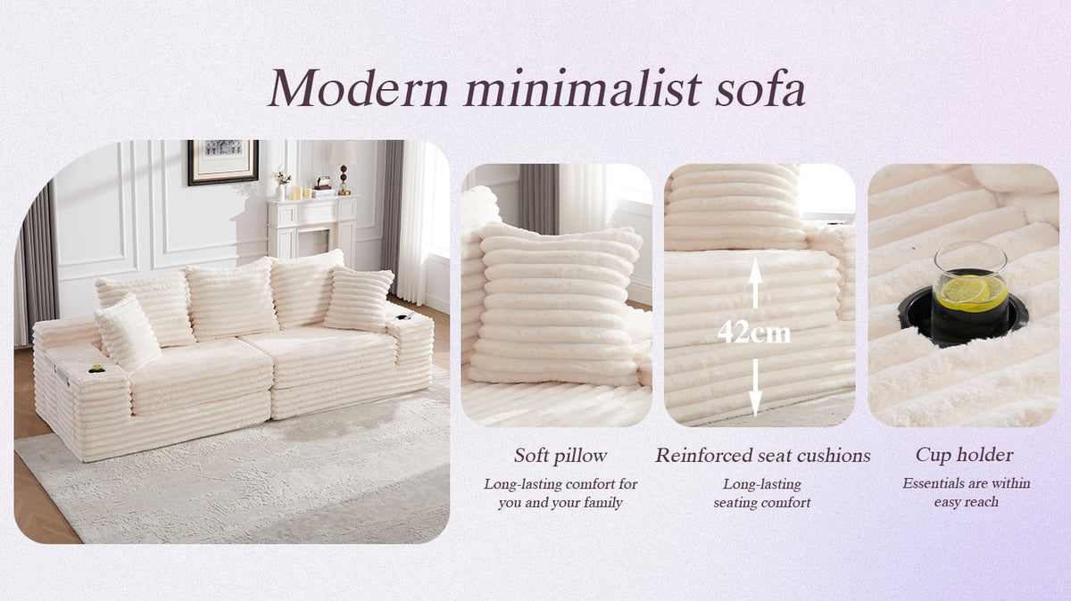 Beige Corduroy Sofa Bed — detail 22