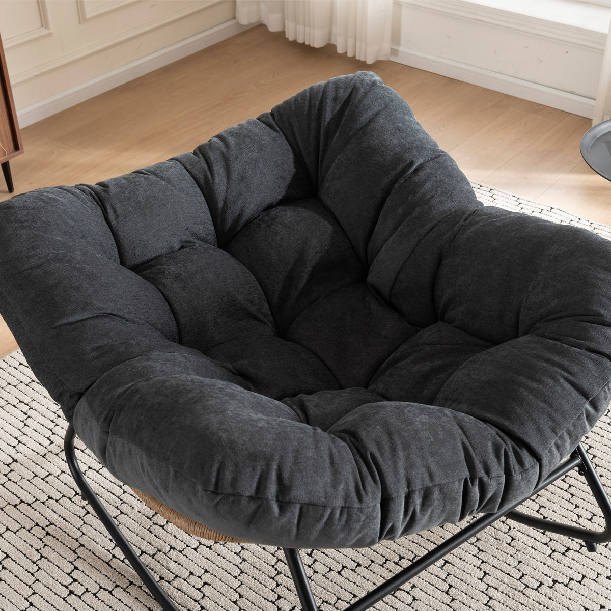 Black Oversized Rattan Rocking Chair with Cushion — detail 5