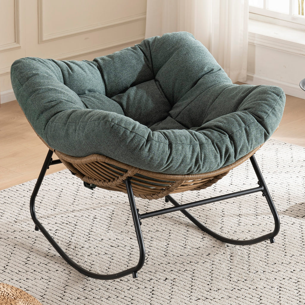 Green Oversized Rattan Rocking Chair with Cushion — detail 2