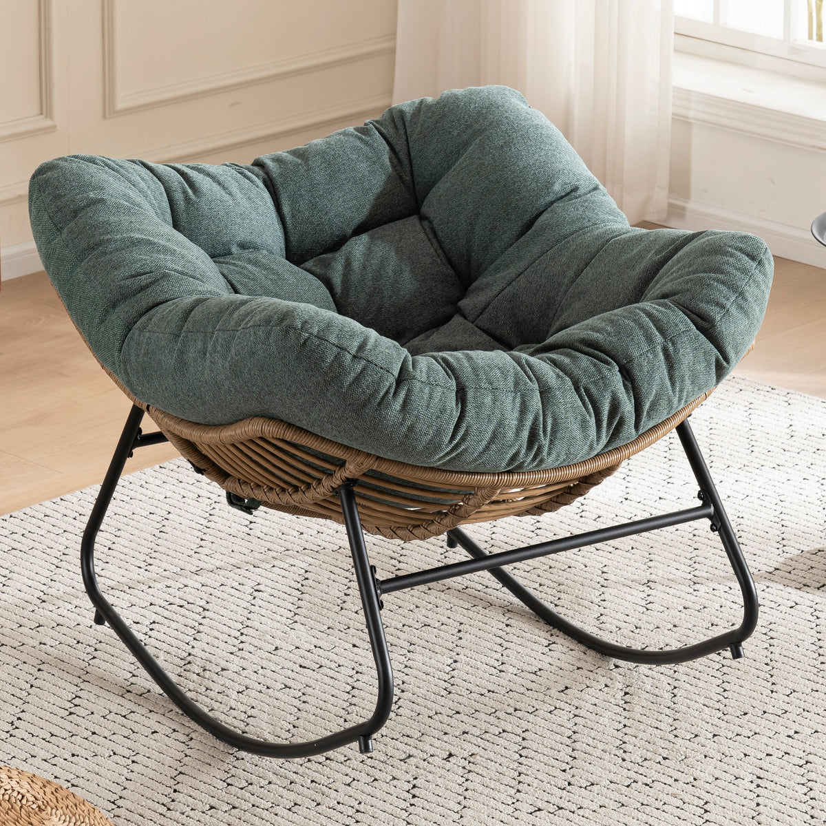 Green Oversized Rattan Rocking Chair with Cushion — detail 2