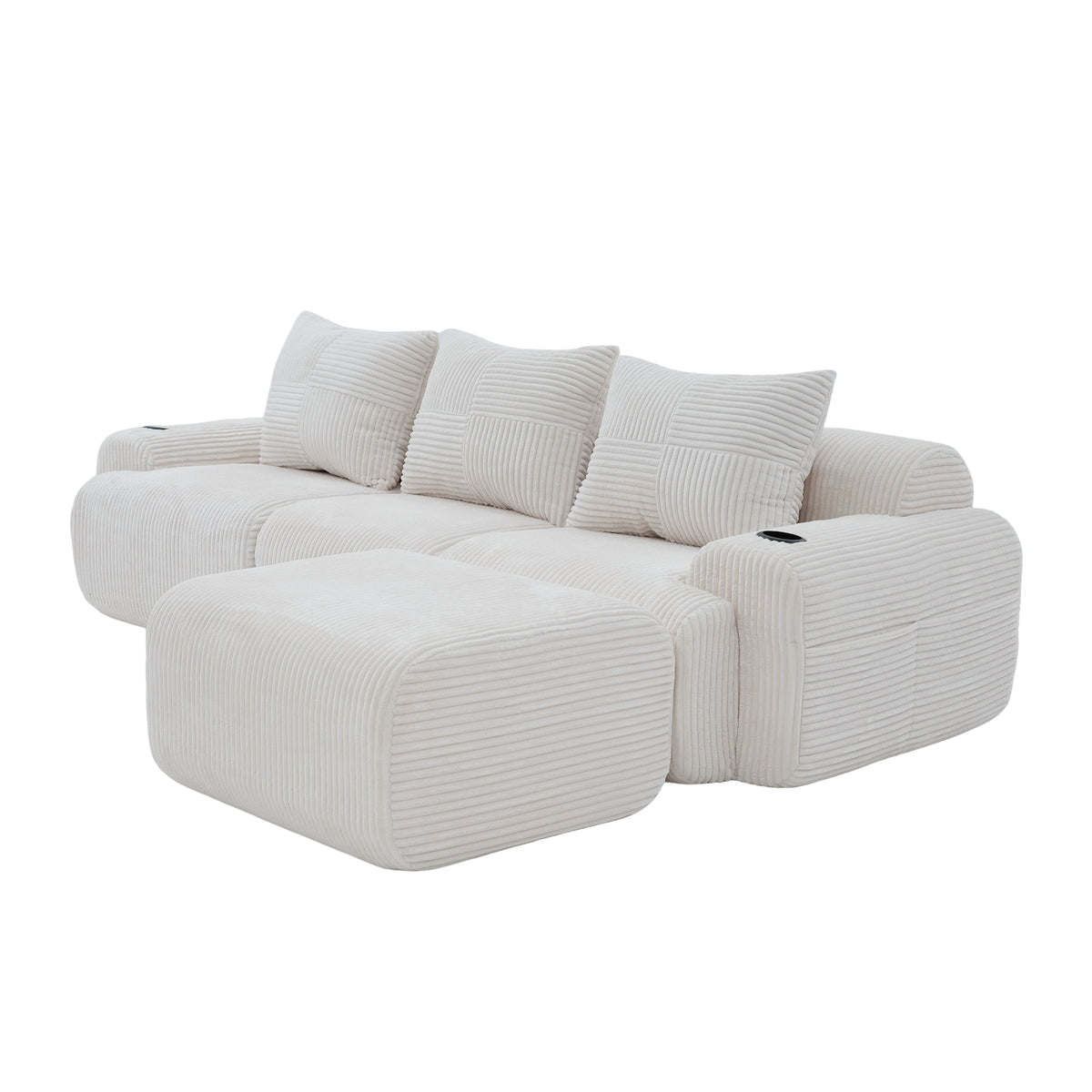 Beige Corduroy 3-Seater Modular Sofa with Ottoman — detail 22