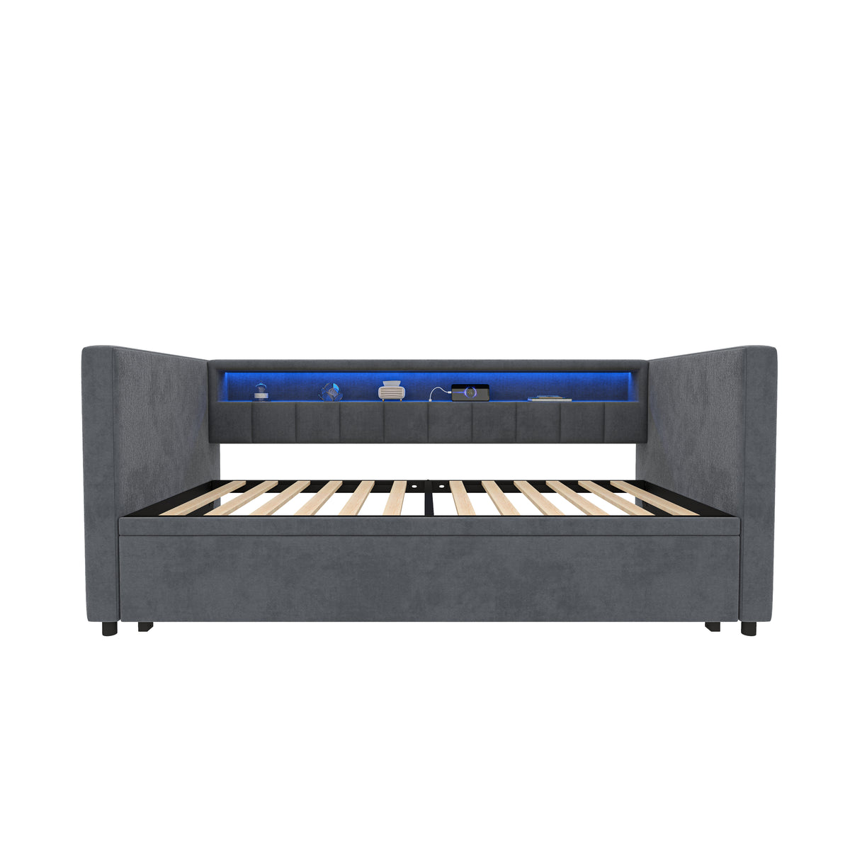 Dark Grey Velvet Sofa Bed — detail 17