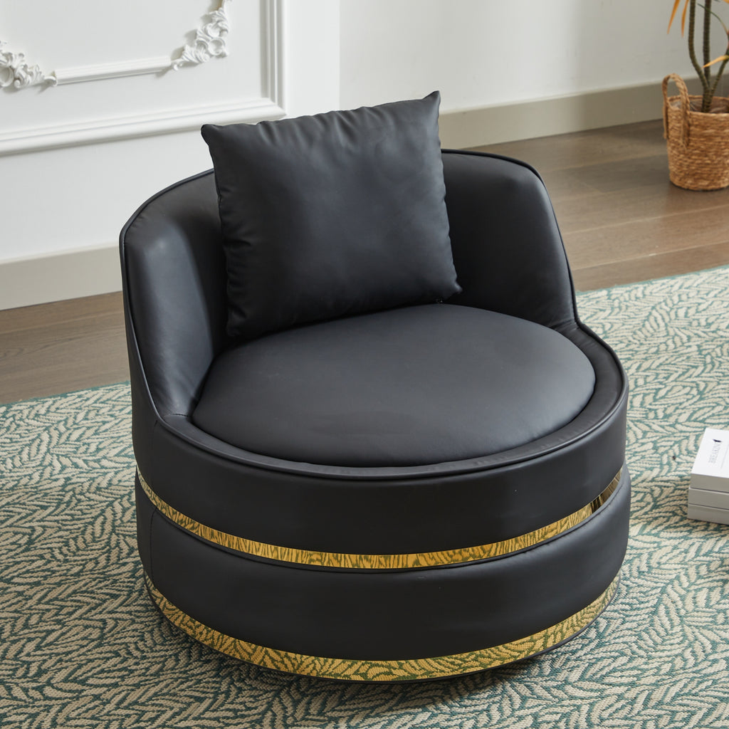 Black Faux Leather 360° Swivel Barrel Chair — detail 2