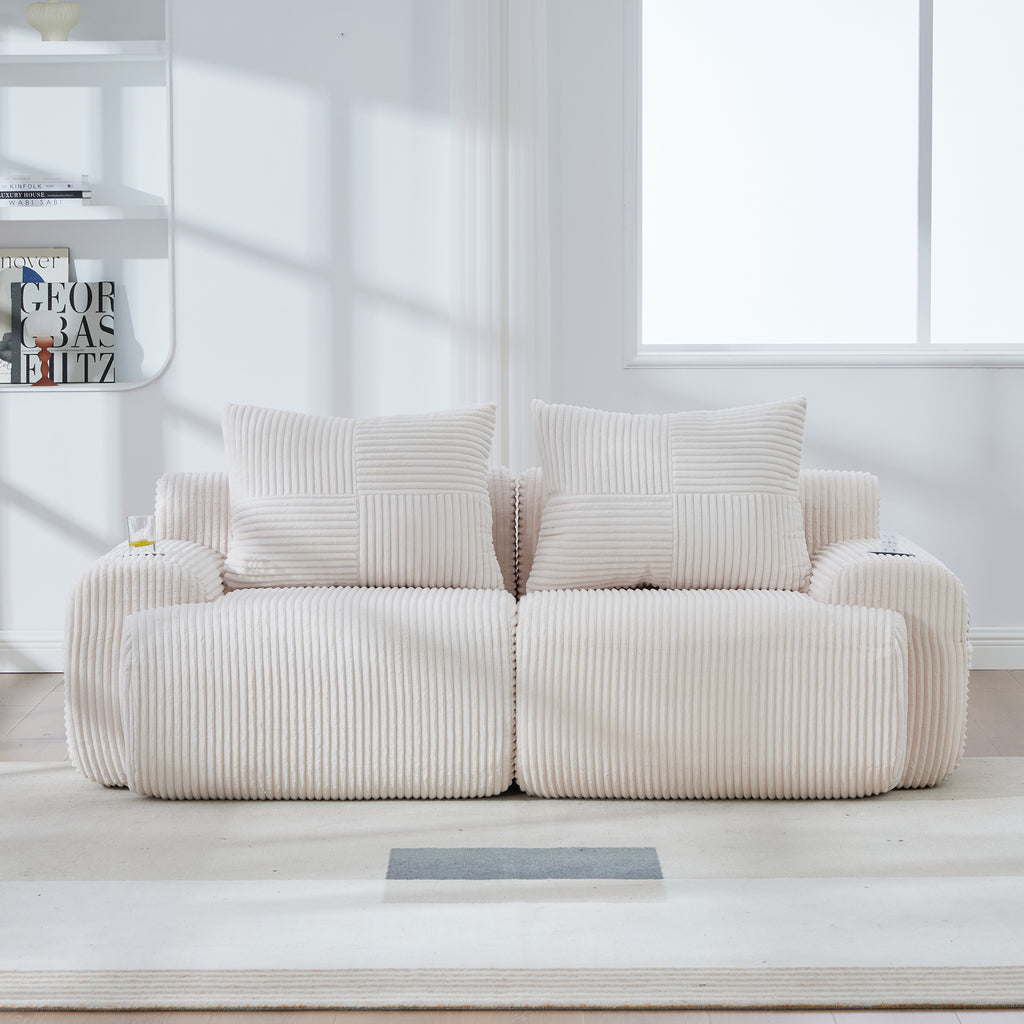 Beige Corduroy 2-Seater Modular Sofa — detail 10