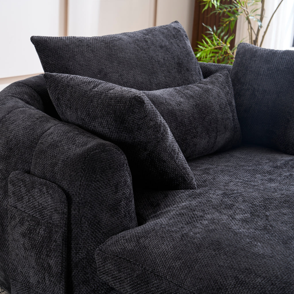 Black Oversized Chenille Chaise Lounge with Pillows — detail 6