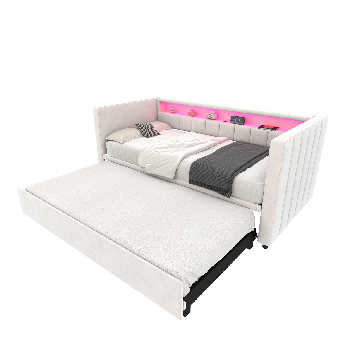 Beige Velvet Sofa Bed — detail 20