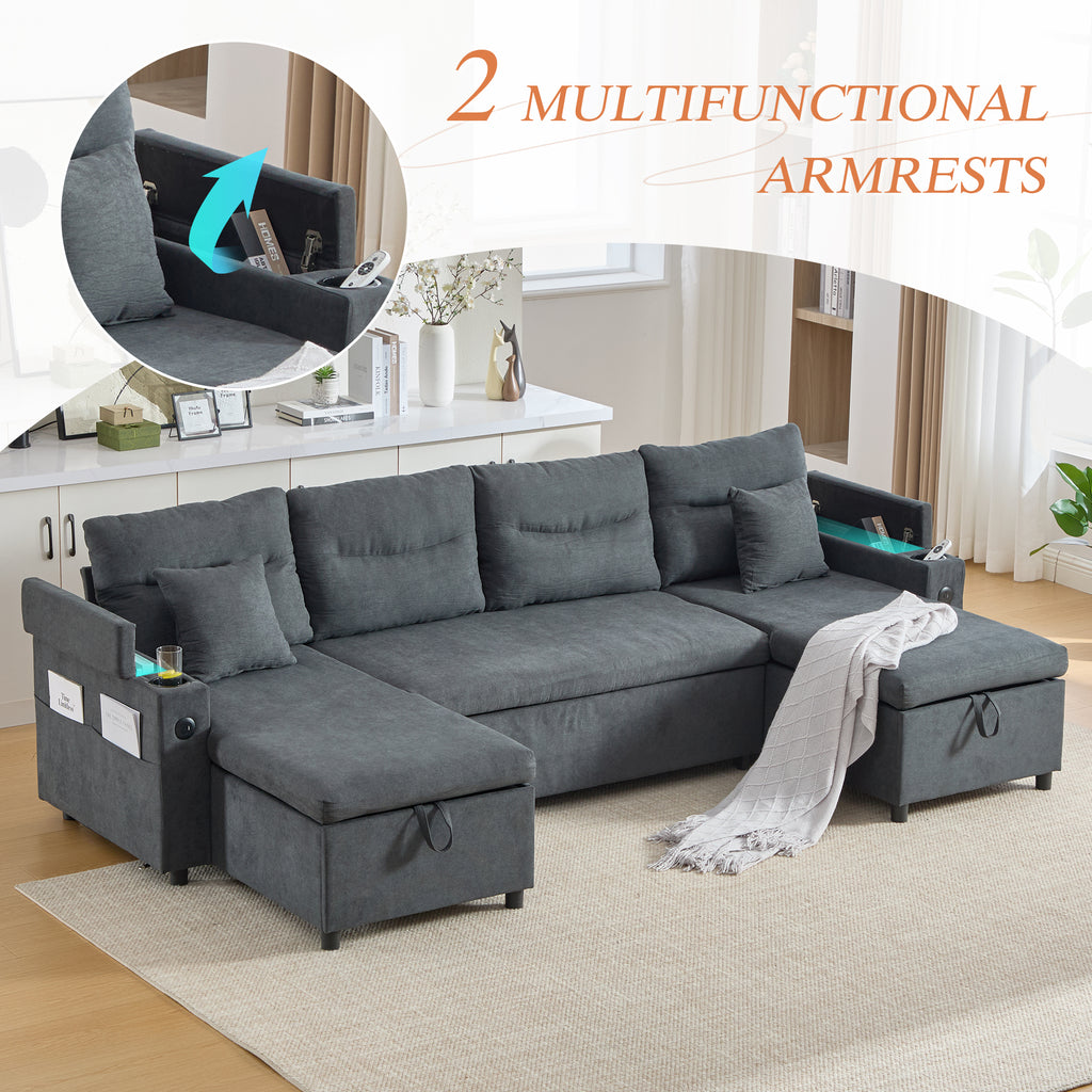 Dark Grey Oversized Chenille Chaise Lounge with Pillows — detail 8