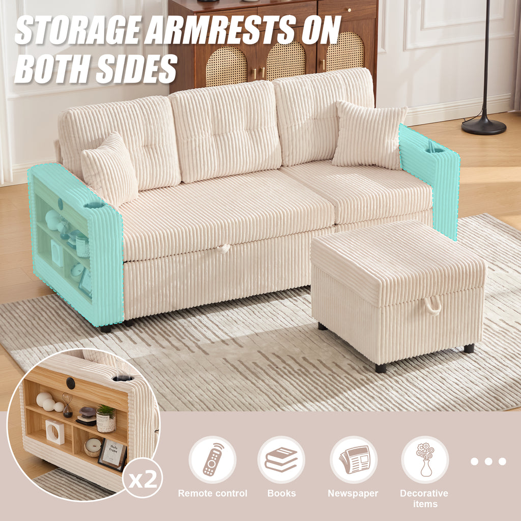 Beige Corduroy Sofa Bed — detail 4