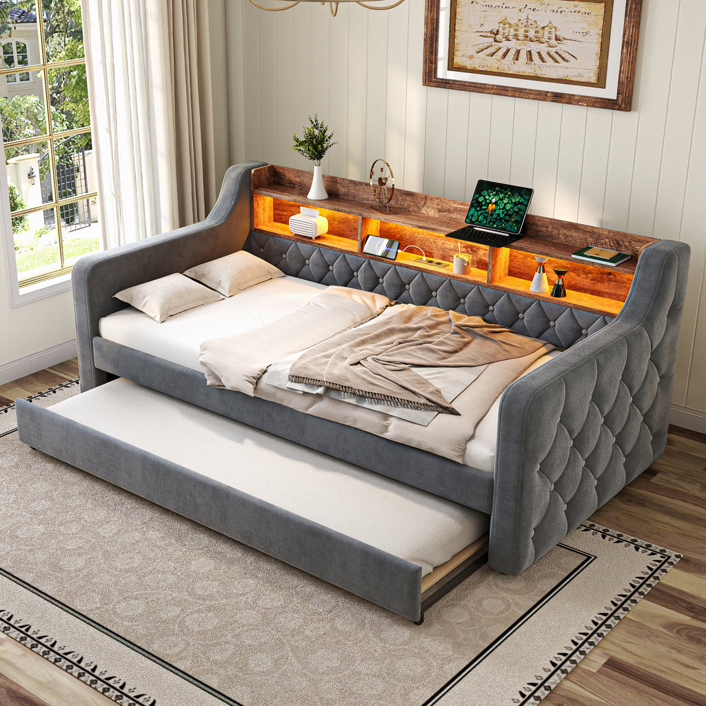 Dark Grey Velvet Sofa Bed — product view