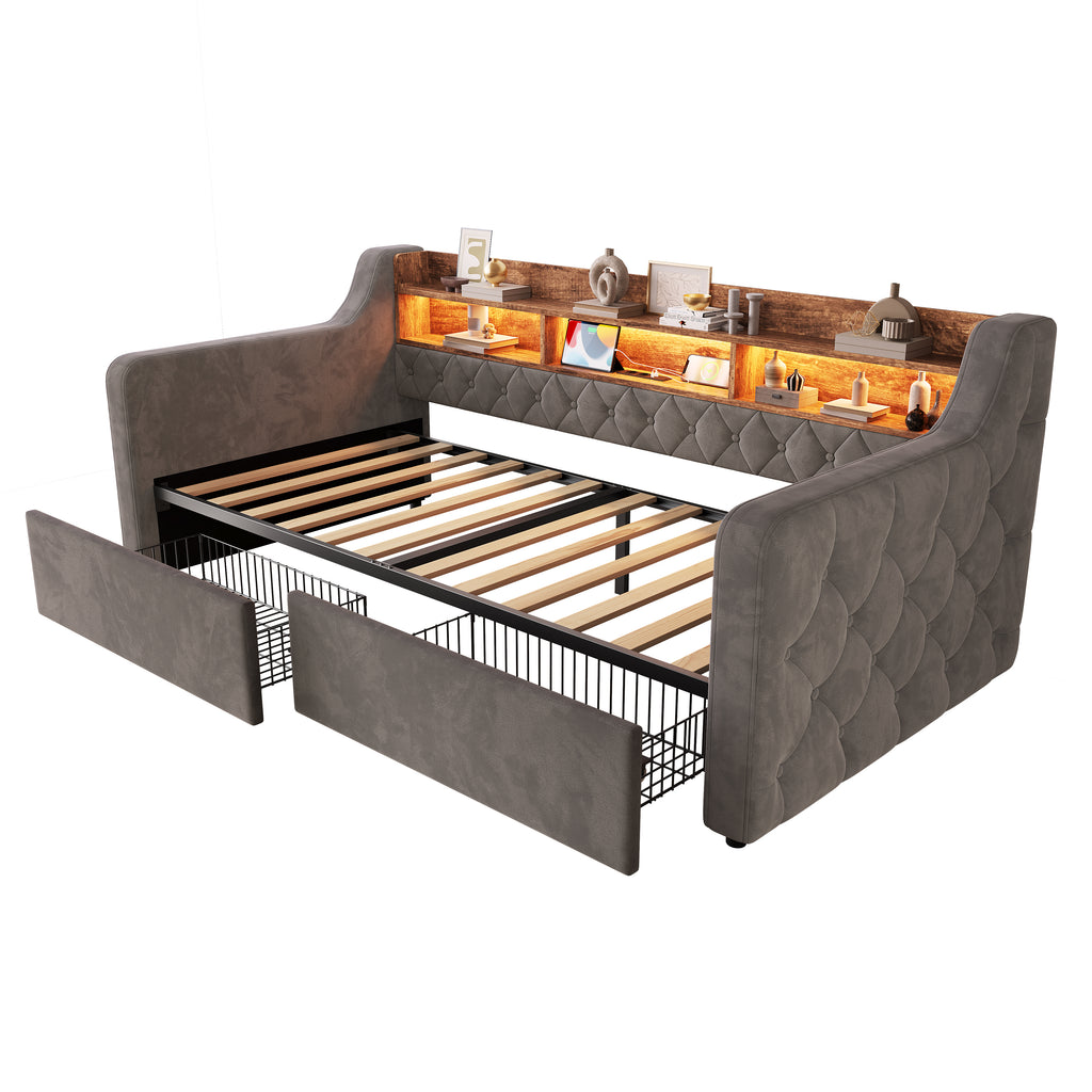 Dark Grey Velvet Storage Bed Frame – 90 × 190 cm — detail 19