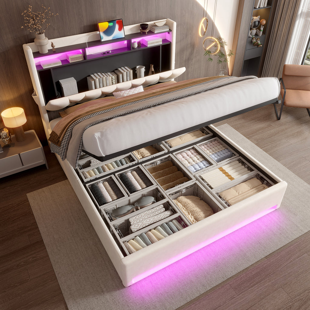 Beige Velvet Storage Bed Frame – 135 × 190 cm — detail 6