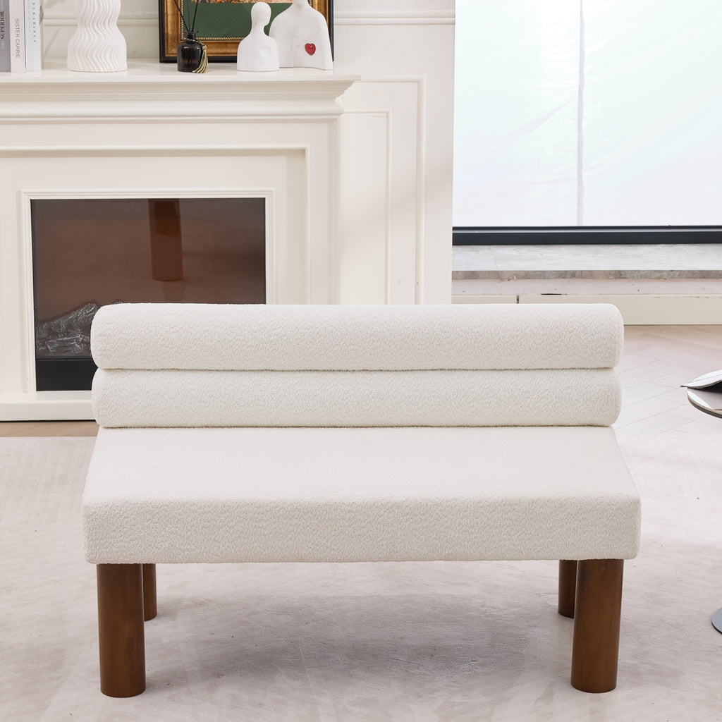 White Bouclé Upholstered Bench with Backrest — detail 14